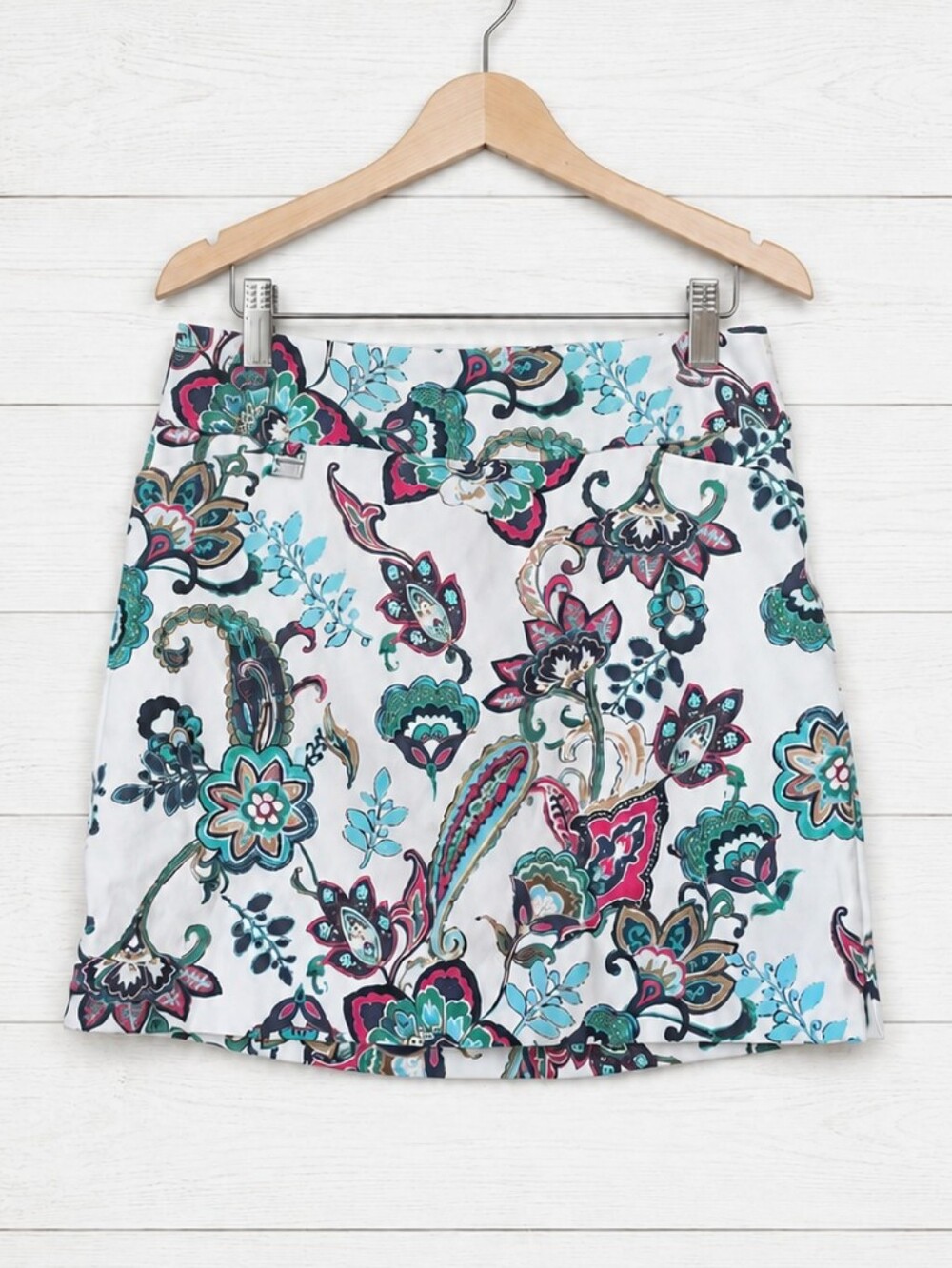 LISETTE White Mini Skort with Teal & Pink Floral Paisley Print Size 6
